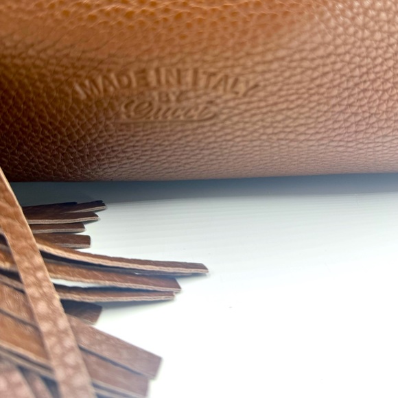 Auth Gucci Large Brown Pebbled Leather Lady Tassel Top Handle Tote Bag Preloved - Picture 11 of 15